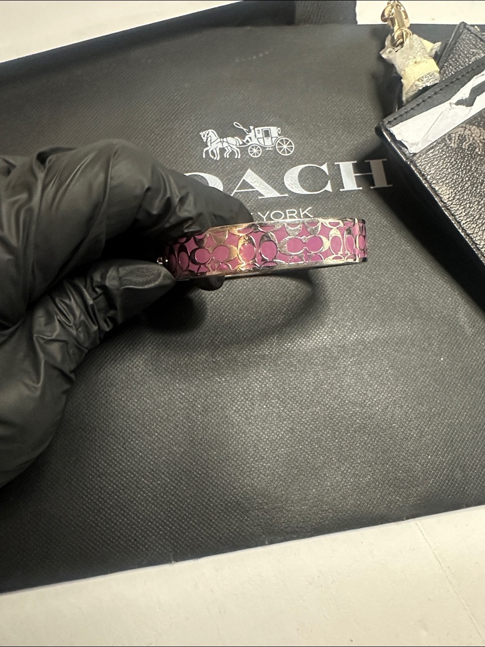 Coach Pink Signature Pattern Cuff Bracelet - Picture 2 of 8